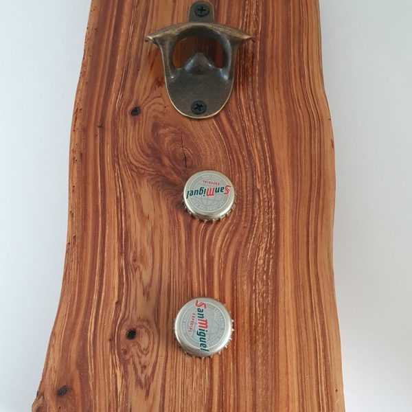 Wall mounted bottle opener with magnetic cap collection